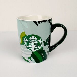 Starbucks Mug 2021 Green‎ Shades Swirl 10 Oz Coffee Tea Abstract Mountain Scene
